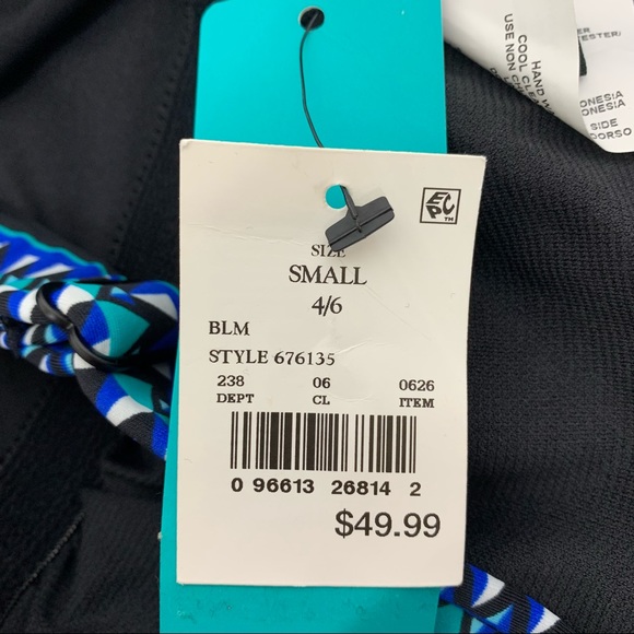 Aqua Green Retro Tropical Leaf Adjustable Strap One Piece Swimsuit Nwt New Small - Picture 12 of 16